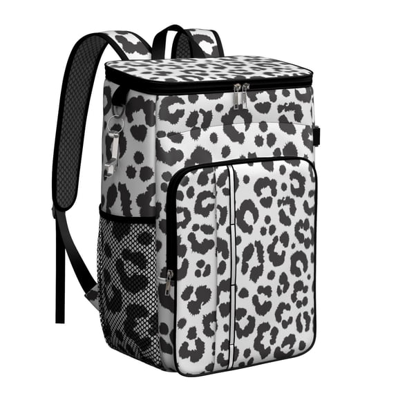 Travel Cooler Bag - White and Black Of Leopard Print Camping Beer Cooler Backpack with Bottle Opener- Waterproof Insulated Picnic Backpacks - Cooler Bag for Beach