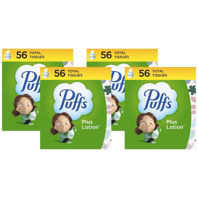 Pañuelos Faciales Puffs Plus con Loción 56 Pañuelos Paquete de 4
