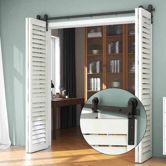 TSMST 120" Bi-Folding Sliding Barn Door Hardware Track Kit for 4 Doors,Heavy Duty Sturdy Bifold Barn Door Hardware Kit,Easy to Assemble,Smoothly and Quietly,I Shape(No Door)