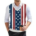 thumbnail image 2 of Men's Patriotic Star Stripes Sleeveless V-Neck Tank Top American Flag Inspired Knitwear For Celebrations, 2 of 5