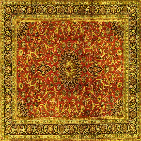 Ahgly Company Indoor Square Persian Yellow Traditional Area Rugs, 3' Square