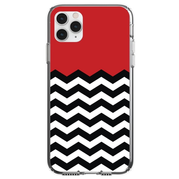 DistinctInk Clear Shockproof Hybrid Case for iPhone 13 (6.1" Screen) - TPU Bumper, Acrylic Back, Tempered Glass Screen Protector - Black White Red Chevron - Black White Chevron Stripes