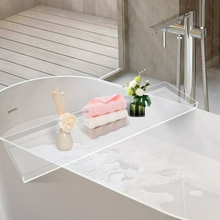 OUKANING Modern Clear Acrylic Bathtub Caddy Bath Serving Tray Accessories  Set Storage Holder 