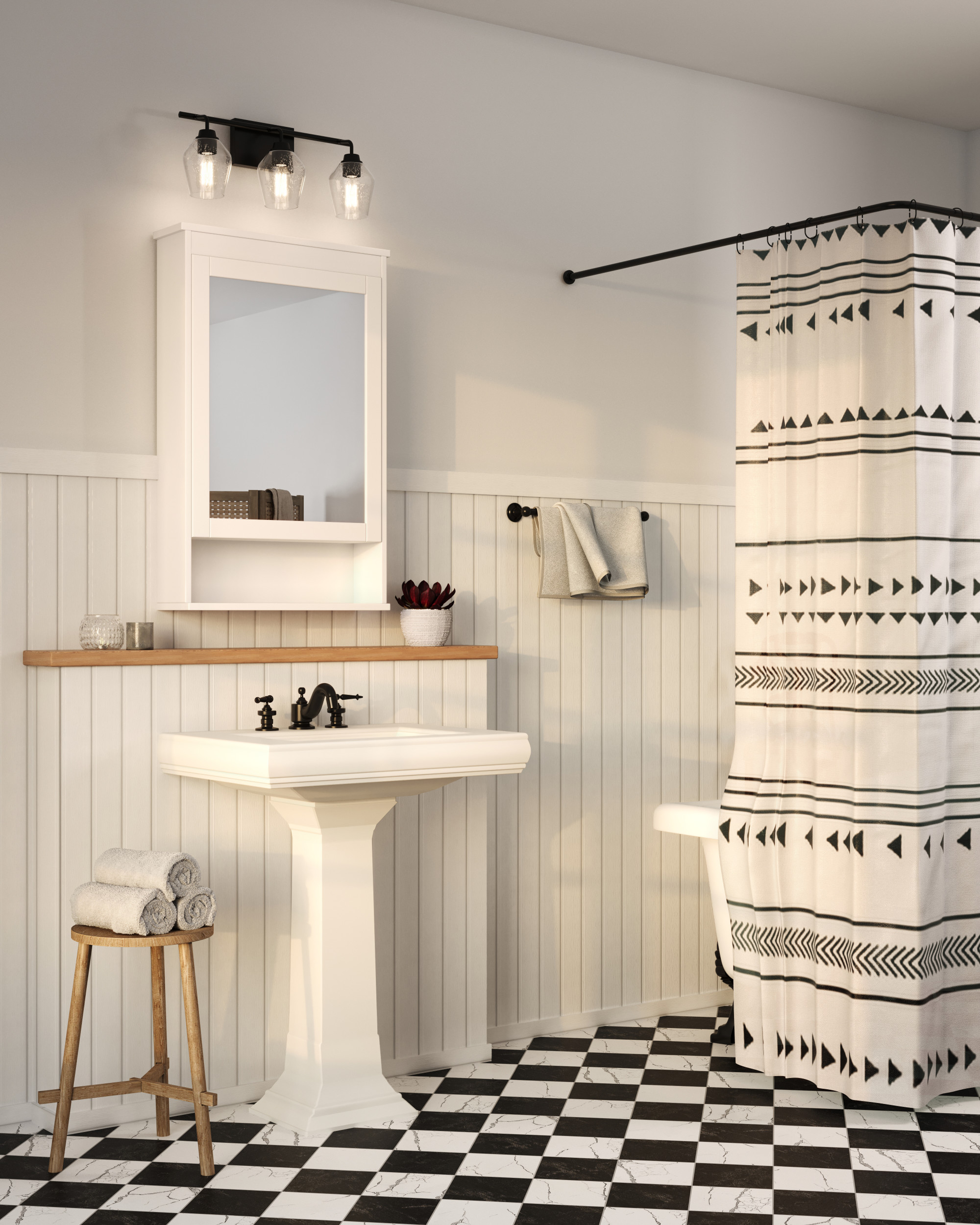 Avec Adalyn Collection 3-Light Matte Black Dimmable Vanity Light with Clear Glass Shades