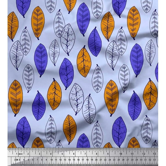 Soimoi Poly Georgette Fabric Leaves Block Print Sewing Fabric Yard 42 Inch Wide