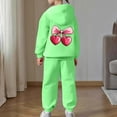 thumbnail image 4 of MAIHAN-Girls 2 Piece Outfits Toddler Girls Bow & Cherry Print Sweatshirts Sweatpants Set School Outfits Girl Clothes Fall Winter Hoodie & Pants Sets(Green2,8-9Years), 4 of 7