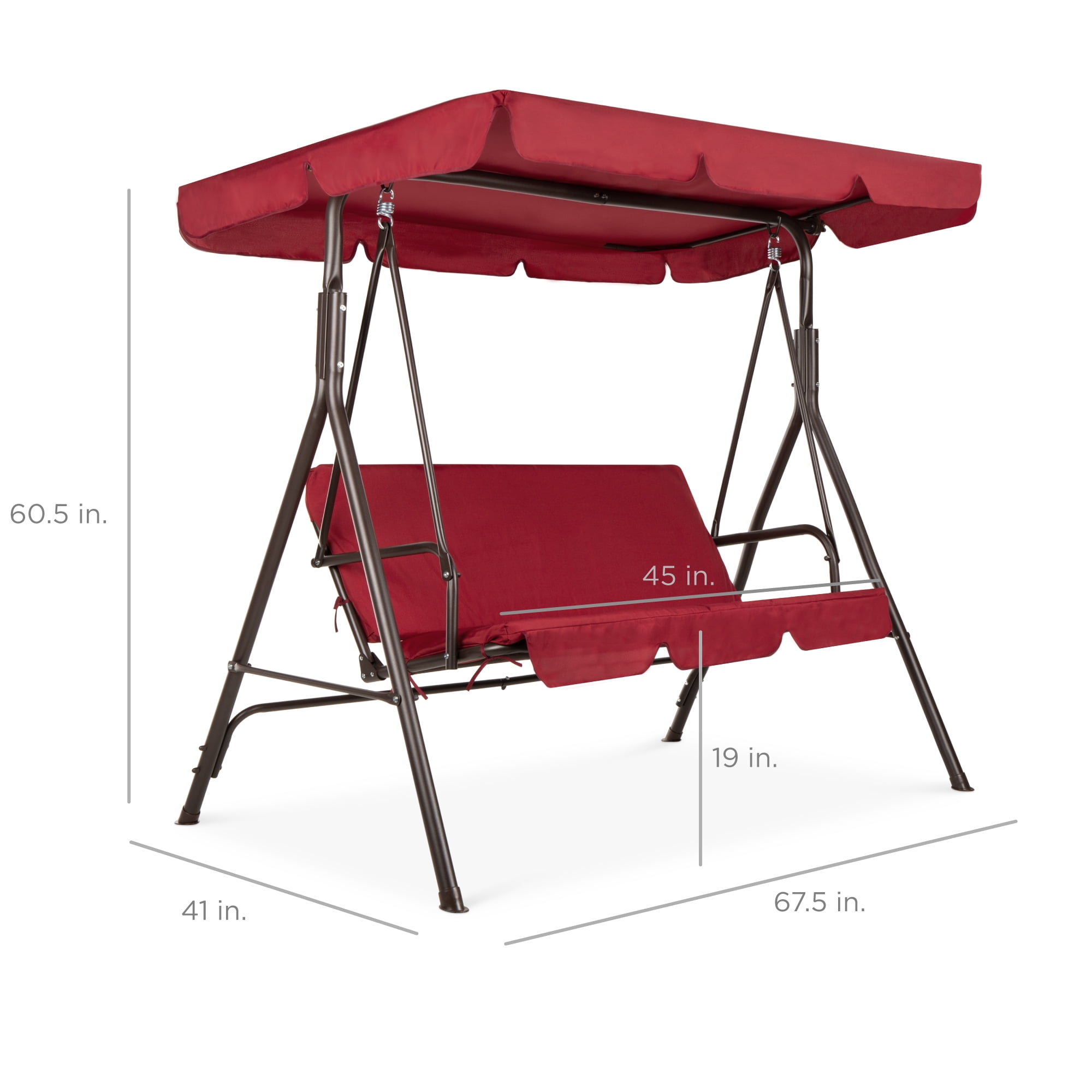 Best Choice Products 2-Person Outdoor Convertible Canopy Swing Glider Lounge Chair w/ Removable Cushions - Burgundy