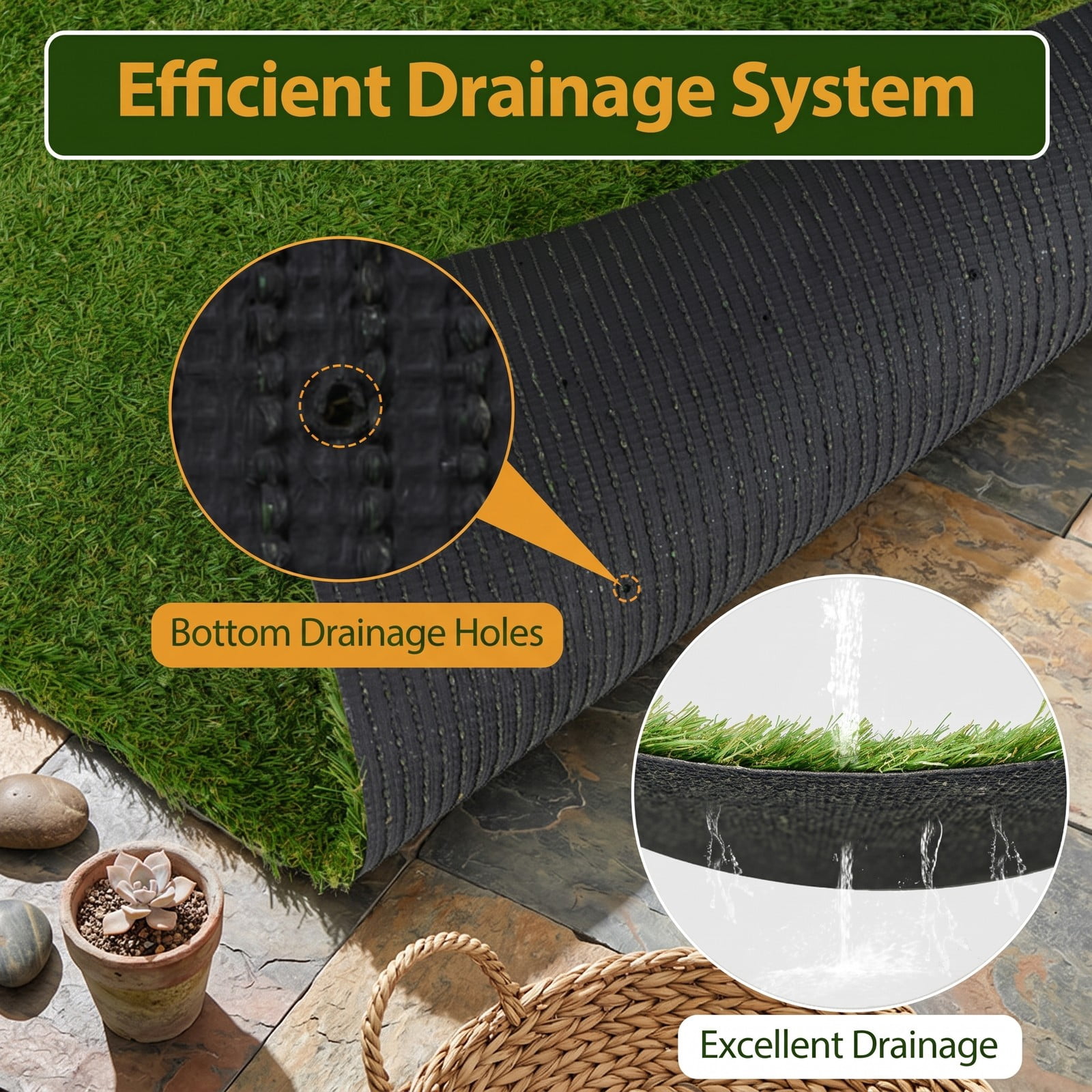 ALPULON 4 x 6 FT Artificial Grass Turf Mat, Indoor Outdoor Synthetic Turf Rug with Drainage Holes, Realistic Pet-Friendly Fake Grass Lawn Carpet for Patio, Green