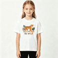 thumbnail image 2 of Girls Graphic Tees Leopard Jungle Wild Safari Short Sleeve Kids T-Shirt, 100% Cotton Soft Casual Tops for Children, 2 of 5