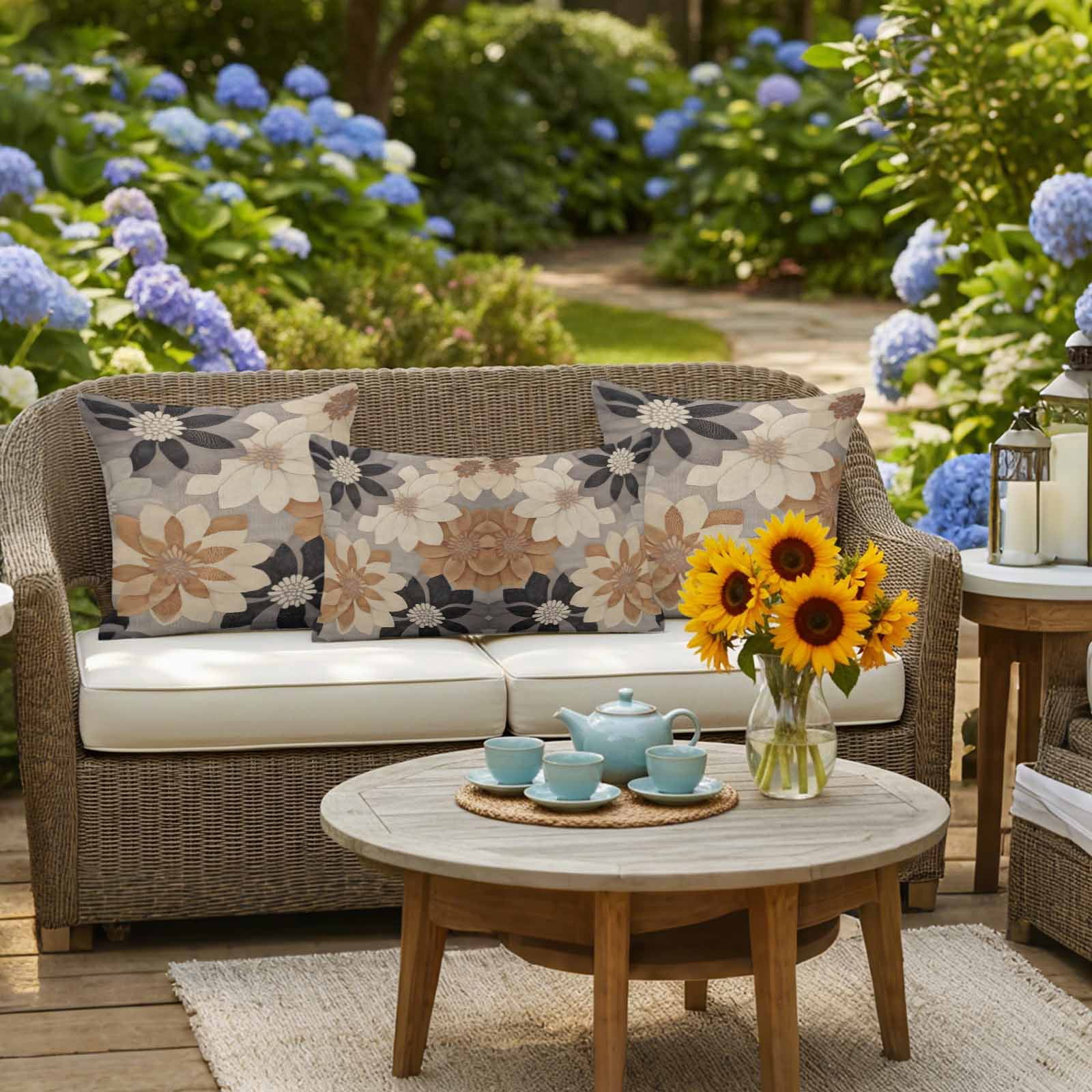 Burnt Orange Grey Outdoor Pillow Covers 16x16 Inch Throw Pillow Covers Set of 2 Waterproof Decorative Pillow Cases Retro Spring Floral Botanical Cushion Covers for Patio Furniture Garden Couch Sofa