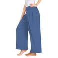 thumbnail image 3 of LIJCC Girls High Waisted Cotton Linen Palazzo Pants Wide Leg Casual Smocked Long Boho Flowy Pant Casual Vacation Outfits Elastic Lounge Trousers with Pocket, 3 of 4