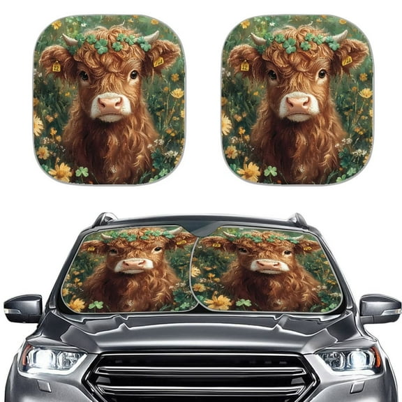 KUIFORTI Car Windshield Sun Shade Cute Highland Cow Car Window Shade Windshield Cover, Easy to Use, Waer Resistant Sun Visor for Car SUV Trcuk Sedan Van