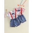 thumbnail image 3 of Cenuakty Toddler 6M 12M 18M 24M 2T 3T 4T Boys Shorts Set, Stars Striped Shirt with Denim Overall Shorts Summer 4th of July Outfit, 3 of 9