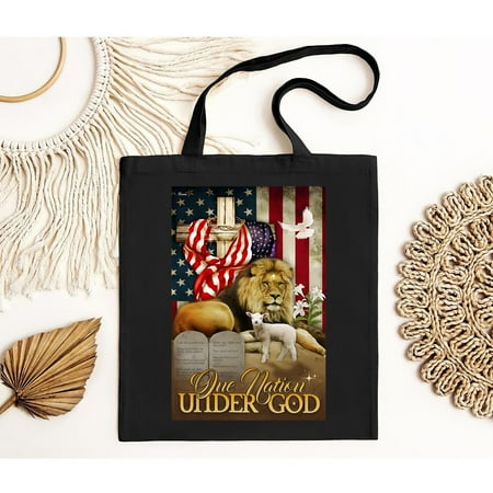vintage One Nation Under God America Flag Lion And The Lamb Jesus Tote Bag-TH19669