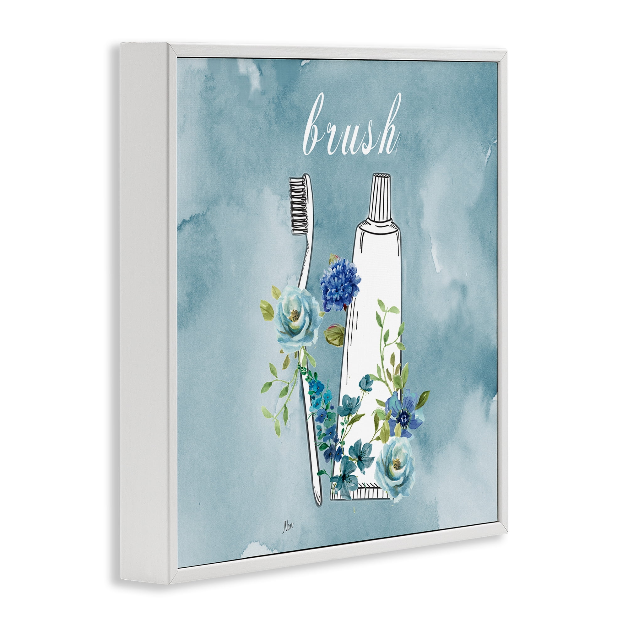 Stupell Industries Floral Bathroom Rules Brush White Framed Giclee Art, design by Nan