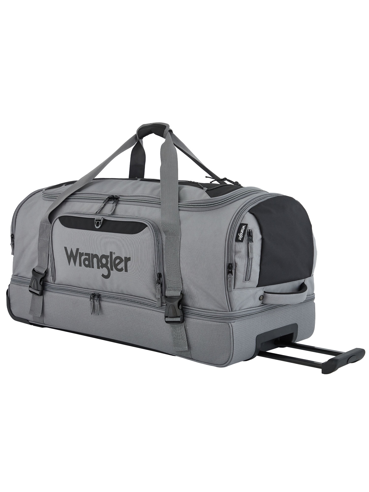 Wrangler Jumbo 36-inch Drop-Bottom Rolling Duffel with Telescopic Handle, Sharkskin Gray