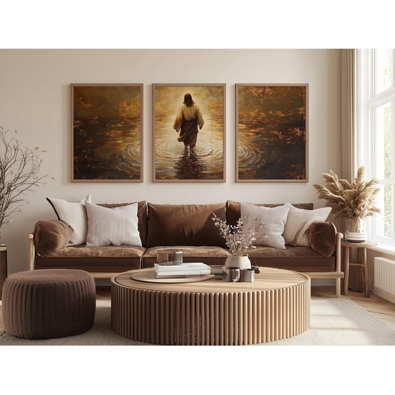 UNFFRAMED Jesus Christ Walking On Water Set Of 3 Pieces Christian Wall Decor Jesus Christianity Home Decor Idea Set 3 Prints 8x12