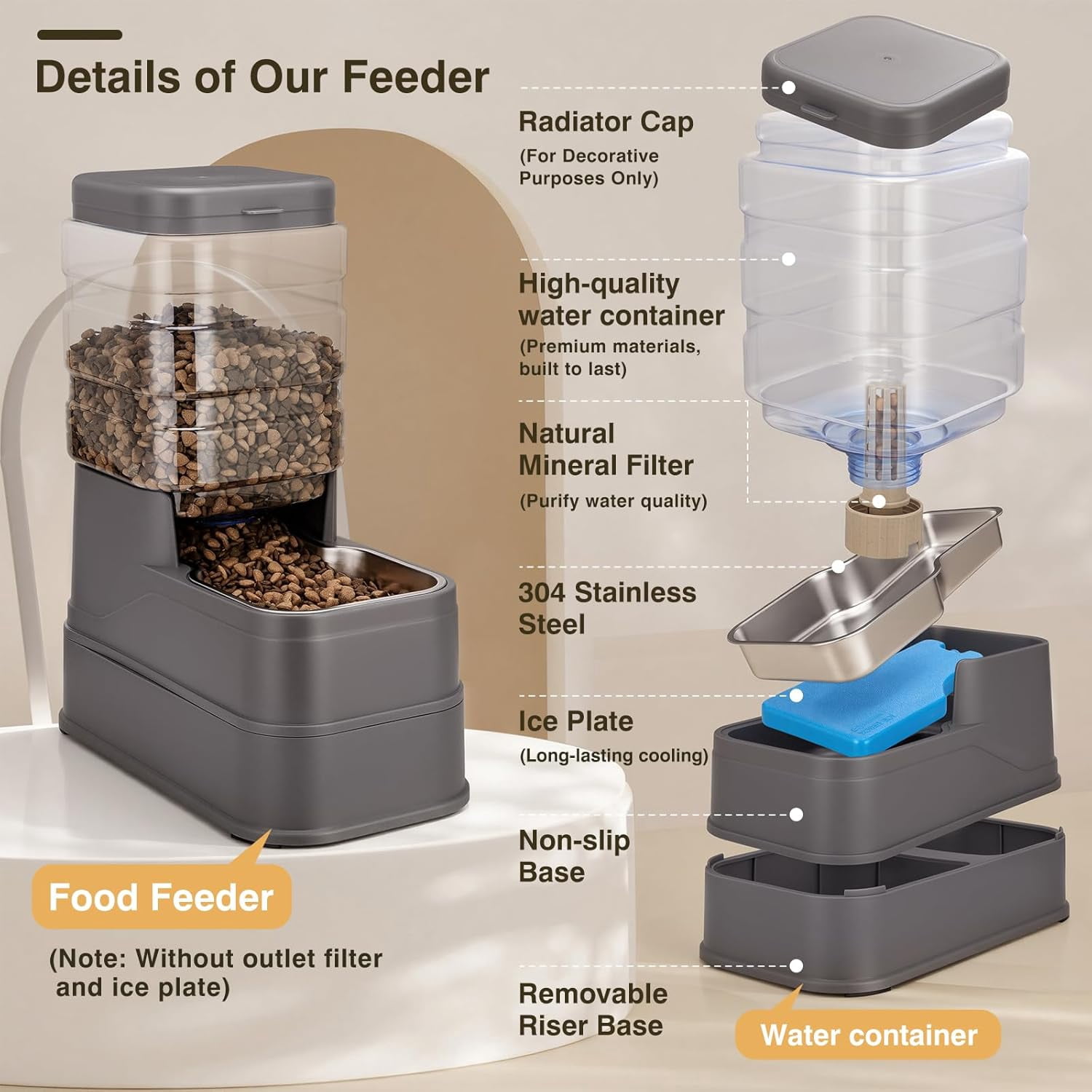 2 Pack Automatic Cat Feeder and Water Dispenser 1.3Gallon Dog Gravity Food Feeder and Water with Ice Pack Stainless Steel Dry Food and Waterer Bowl for Small Medium Large Pets (Blue)