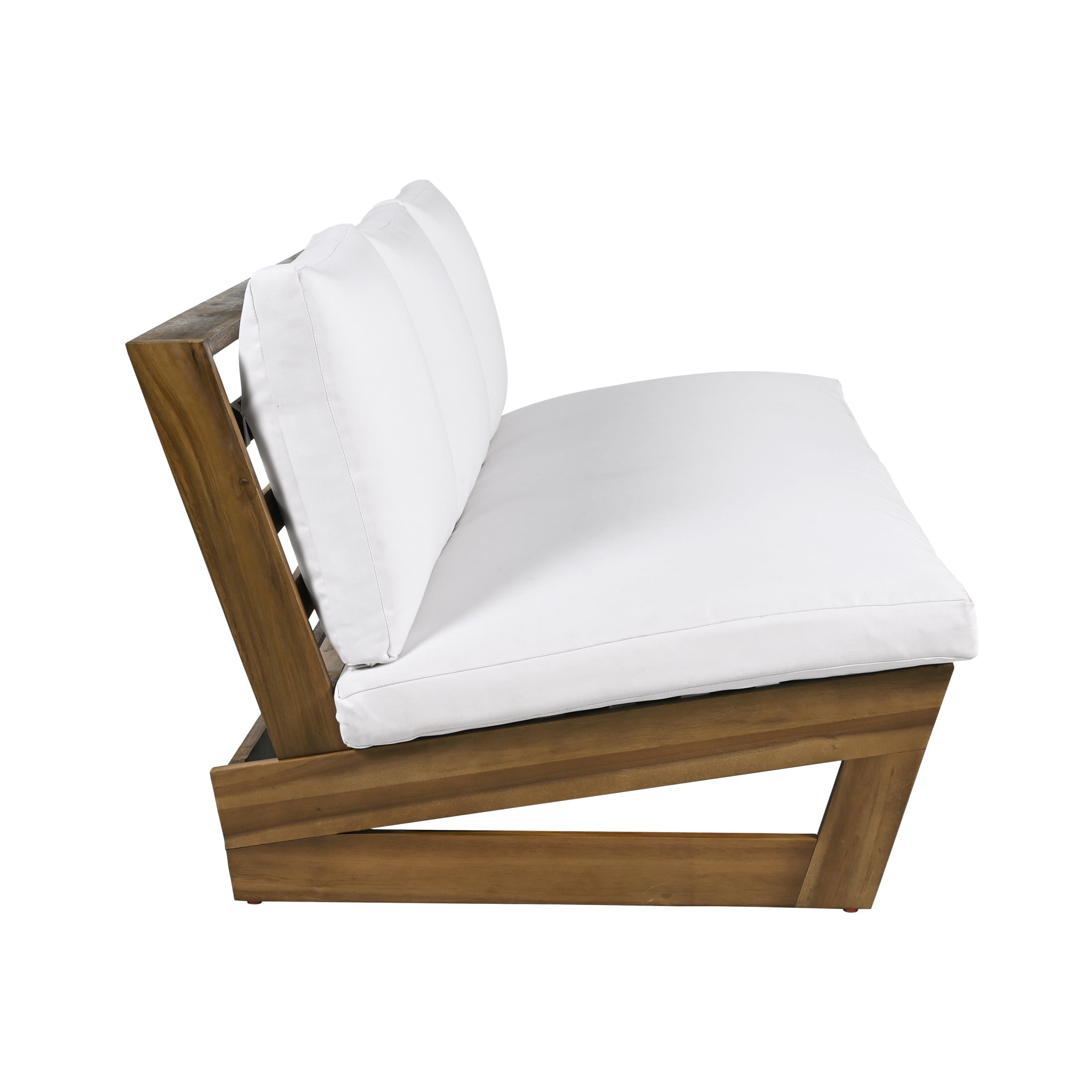 Christopher Knight Home Outdoor 3 Seater Sofa with Slatted Wood Frame and Cushions, Deep Seating, White
