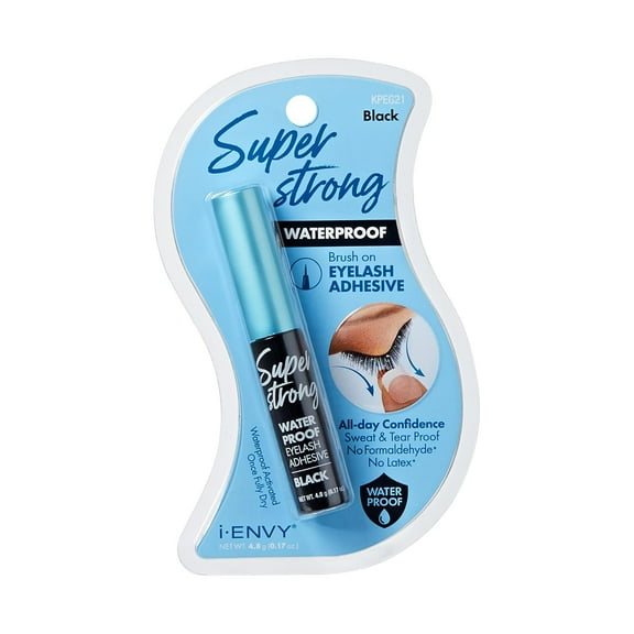 i-ENVY Super Strong Waterproof Clear Eyelash Adhesive, Long Lasting Sweat & Tear Proof Lash Glue for Eyelash Extensions, All Day Hold Durable Brush-On (Waterproof Black, 1 Pack (1 Count))