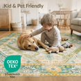 thumbnail image 4 of ODIKA 8'x10' Washable Area Rug Mid Century Vintage Oushak Geometric Hallway Teal Coastalbeach for Living Room, Under Sectional, Family , Durable, Non-Slip, 4 of 7