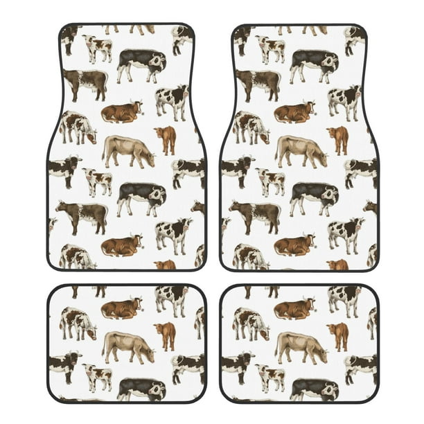Fotbe Cow Juego de 4 Tapetes para Auto con Estampado – Alfombrillas de Goma Reforzada, Diseño Antideslizante, Protección para Todo el Año – Vehículos, Autos, Camionetas y SUVs