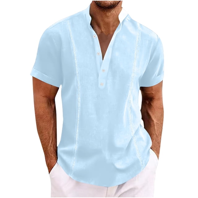 FAIWAD Man Short Sleeve Spring T-Shirt Lapel Button Trendy Tops V-Neck Casual Summer Beach Tops