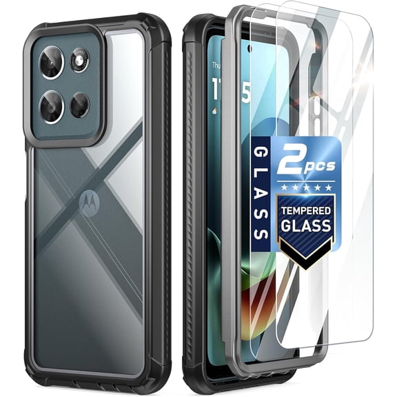Poetic Guardian Case for Motorola Moto G 5G 2026/Moto G Play 2026, [20FT Mil-Grade Drop Tested],[2 Tempered Glass Screen Protector] Full-Body Shockproof Clear Cover Case, Black/Clear