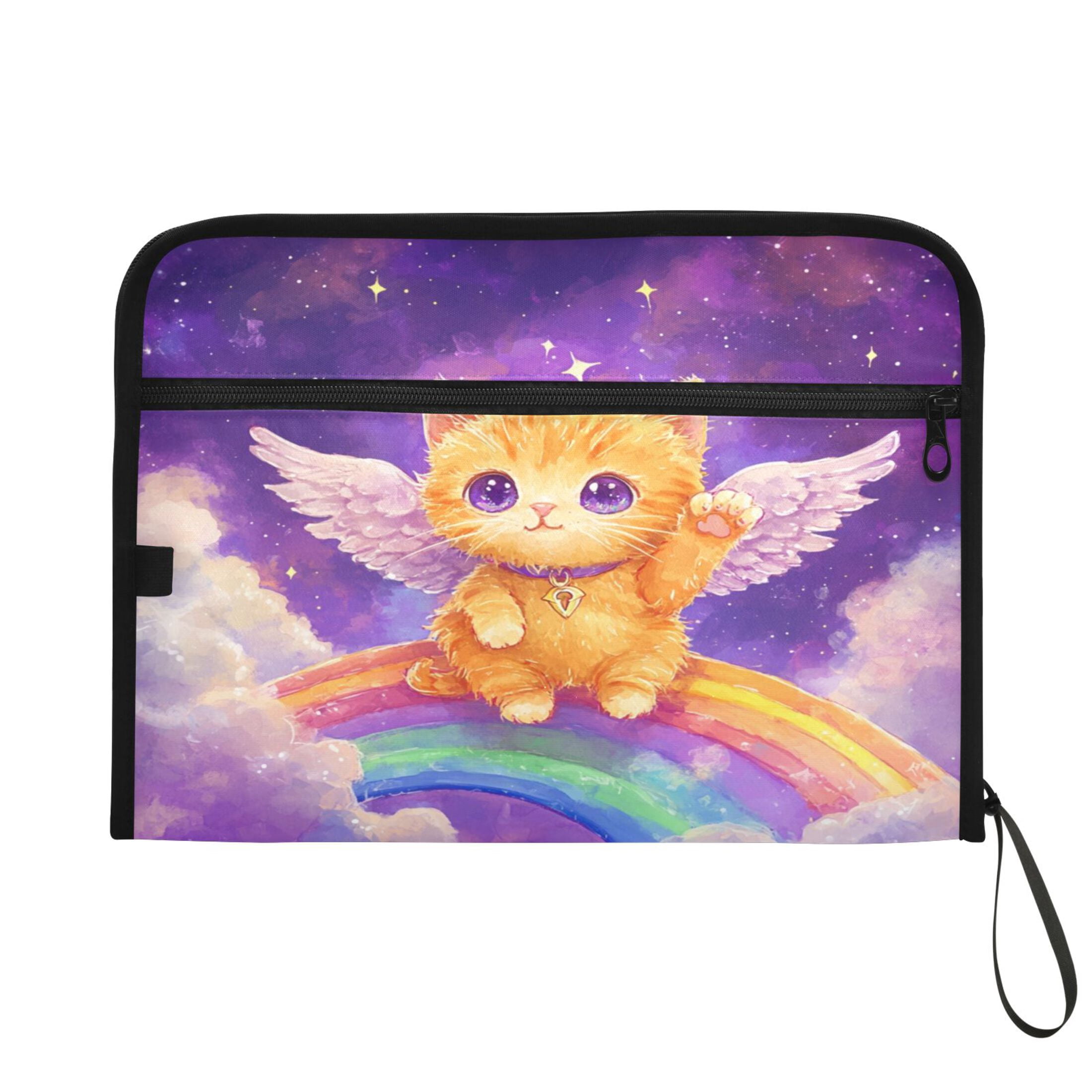 WOBOGO Rainbow Angel Cat Expanding File Folder Letter Size Accordion Filing Organizer 13 Pocket Separate Organ Pocket
