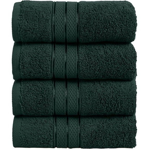Elegant Comfort 4-Pack Hand Towels Set - Three Line Popcorn Design, Hotel Quality, 16 x 28 Inches, 100% Turkish Cotton, Soft, Quick-Drying, Highly Absorbent - Forest Green