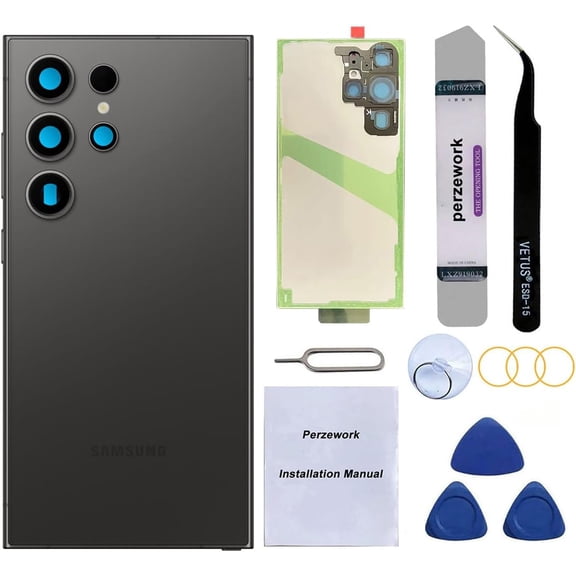 Rear Back Glass Replacement for Samsung Galaxy S24 Ultra 6.8-inches with Reparing Toolkit(Titanium Black)