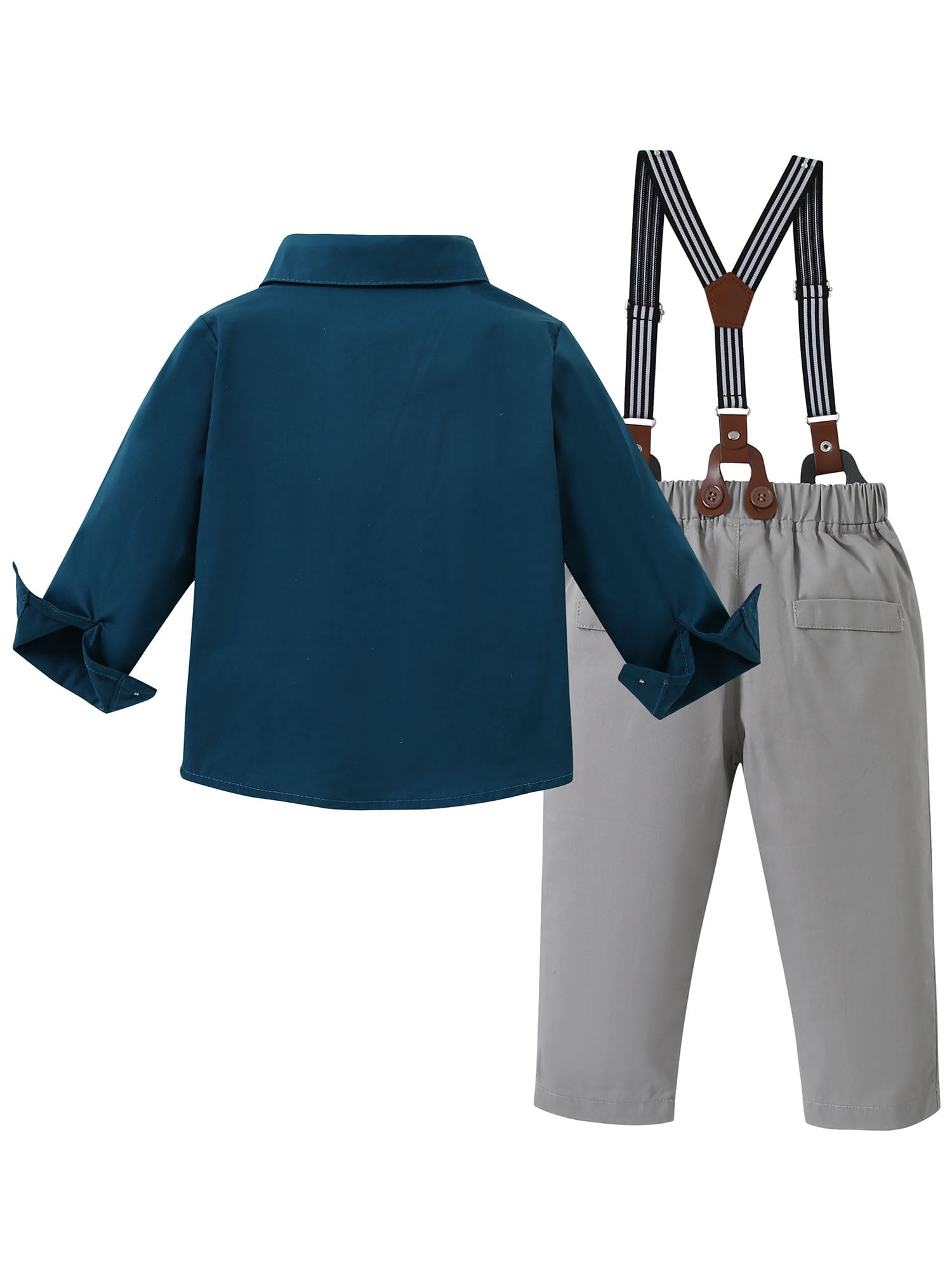 CARETOO Toddler Boy Suit Clothes Set Baby Boy Formal Wear Shirt Bowtie Suspender Pants Wedding 1-5T 3pcs Church Baptism Outfit
