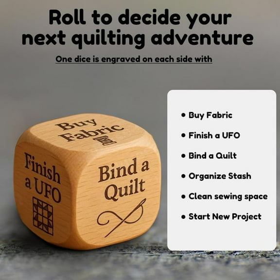 2025 New Creatives Quilter’s Decision Dice, Handmade Wooden Quilting Decision Dice with 6 Engraved Sewing Tasks, Quilter'S Dice Wooden Quilting