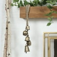 thumbnail image 2 of DecMode Tibetan Inspired Cascading Gold Metal Various Shapes Decorative Cow Bells with 5 Bells on Jute Hanging Rope, 2 of 11