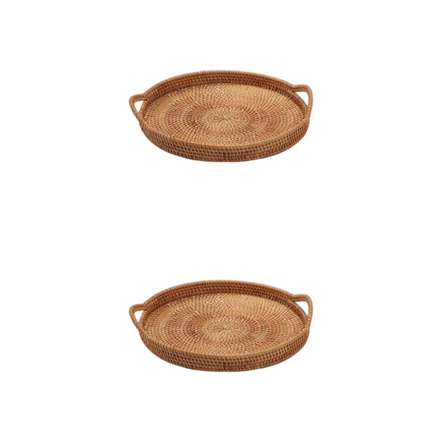 Bewildely Bandeja para servir de mimbre redonda tejida a mano, cesta para servir alimentos, bebidas, pan, 22 cm 2piezas 22 cm
