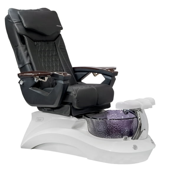 Shiatsulogic Pedicure Chair 18 LX with Discharge Pump, Pipe-Less Magnetic Jet Pedicure Spa, White/Black LotusII Tub, Black Coverset