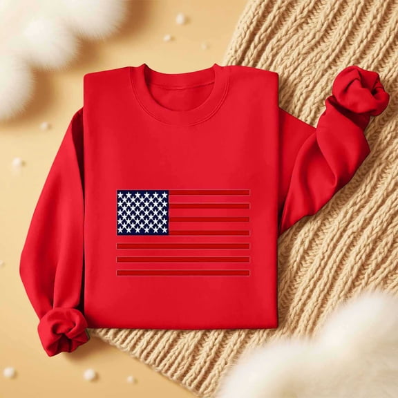 Uootdi Womens Sweatshirts USA Long Sleeve Crewneck USA Flag Print Loose Fit Weekend Outings Casual Sweatshirts Gift