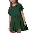 thumbnail image 3 of Jinhomg Girls Cue Summer Dresses Fashion Patchwork Pleated Dress Casual Loose Short Sleeve Crew Neck A Line Beach Boho Mini Dress 2025 Cute Gifts Fall Saving Green 9 Years, 3 of 10