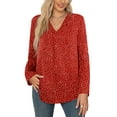 thumbnail image 3 of Uvplove 3/4 Sleeve Blouses for Women Casual Elegant Chiffon V Neck Tops,US Size,Flower Wine Red,S-2XL, 3 of 8
