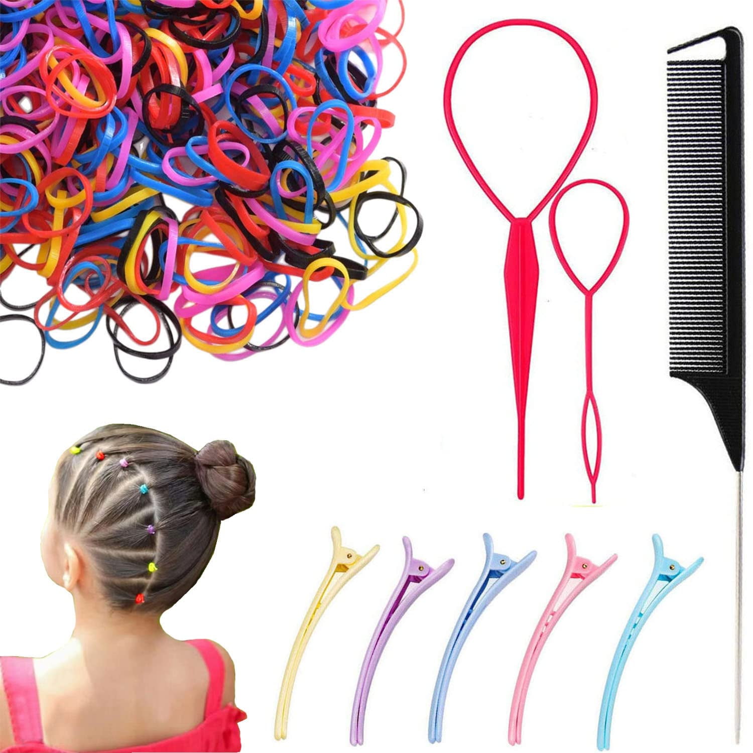 79style 1000pcs Colored Rubber Bnads Cutter Small Hair Elastics Baby Grils Hair Ties No Damage Hair Bnads Remover Braiding Tools Topsy Styling Hair