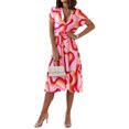 thumbnail image 1 of VISgogo Vestido de verano para mujer, manga corta, cuello en V, estampado a la moda, cierre de botón, vestido con cinturón VISgogo moda, 1 of 9