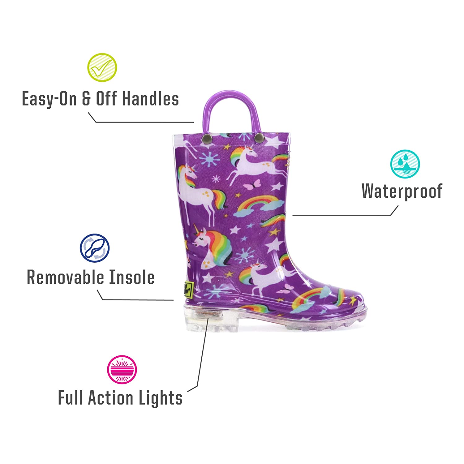 light up rain boots unicorn
