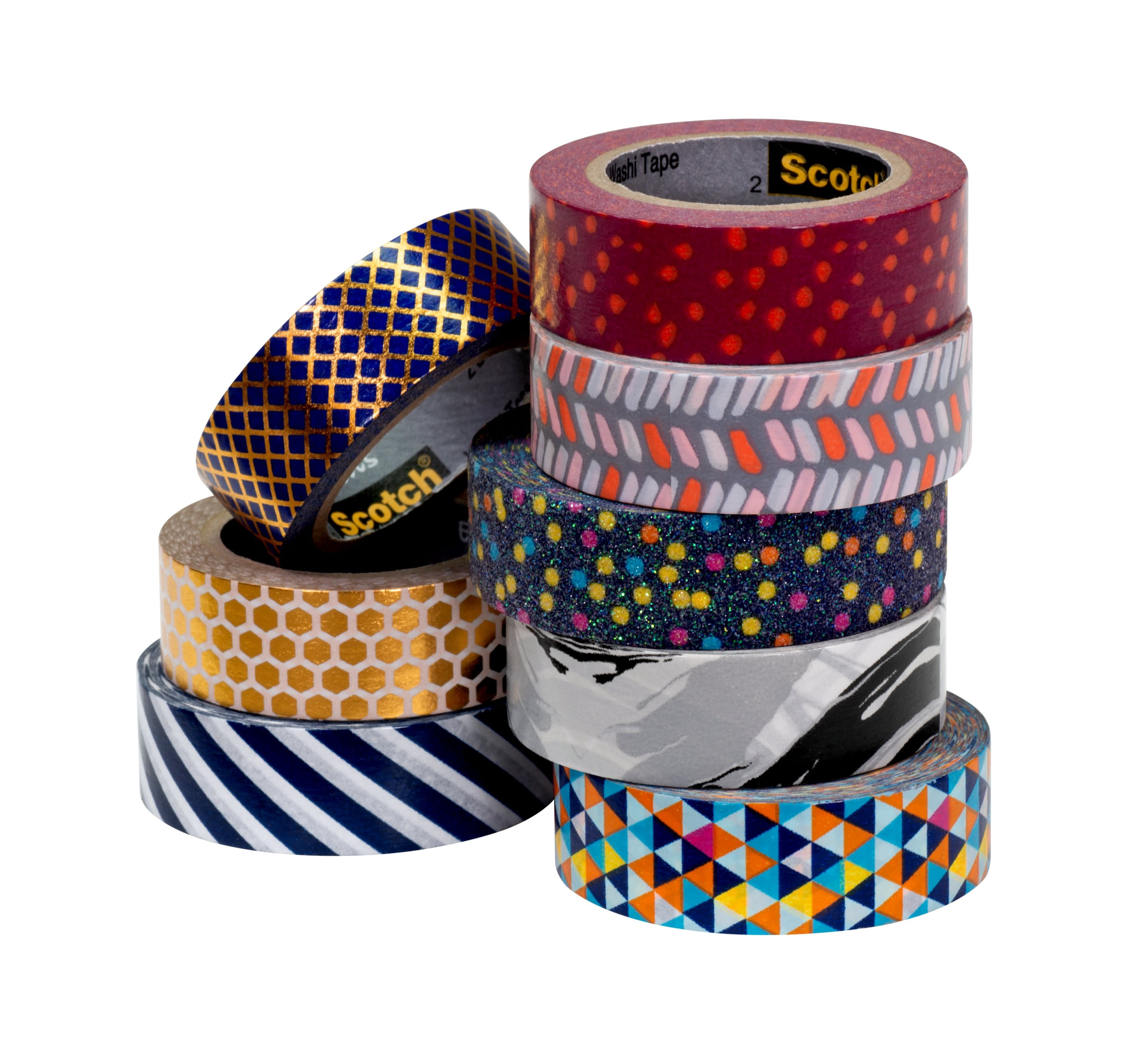 Scotch Expressions Washi Tape 0.59" x 275” Navy Blue and White Diagonal 5 Pack 