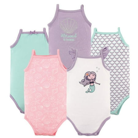 UPC: 0660168531688 | Hudson Baby Infant Girl Cotton Sleeveless Bodysuits 5pk  Mermaid  12-18 Months