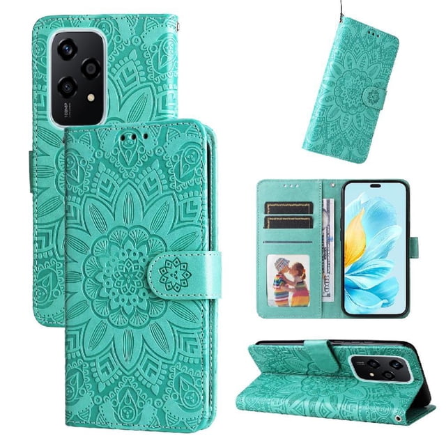 Funda tipo cartera GANGXUN para Honor 200 Lite 5G , diseño girasol, cuero PU, soporte, cierre magnético, tarjetero