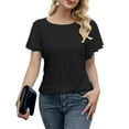 thumbnail image 2 of Beecarchil Women Casual Ruffle Short Sleeve Tops Summer Crew Neck Eyelet Shirts Flowy Dressy Tunic Blouses Black XL, 2 of 4