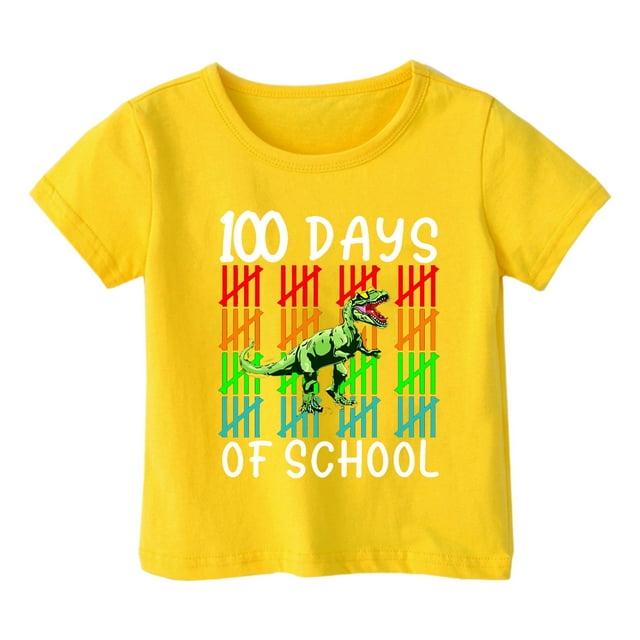 T-shirts Filles Garçon Fille Imprimé Dinosaure Col Rond Manches Courtes Décontractées Hauts Filles Jaune 3-4 Ans