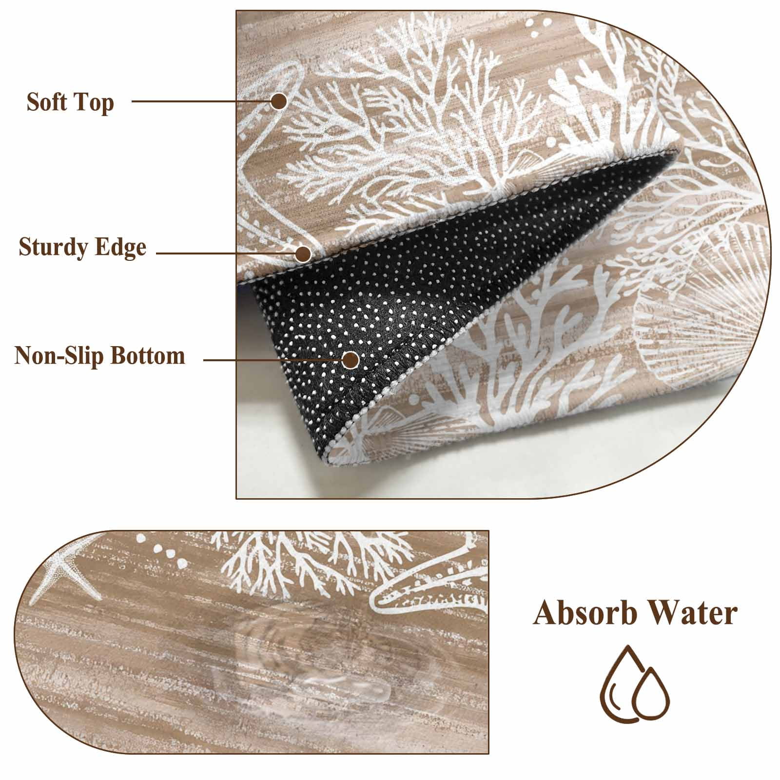 Brown Coastal Area Rugs 8'x10', Washable Small Throw Rugs for Living Room Patio, Summer Ocean Sea Ombre Starfish Corals Indoor Outdoor Rug Non-Slip Low Pile Carpet Runner Reversible Floor Mats