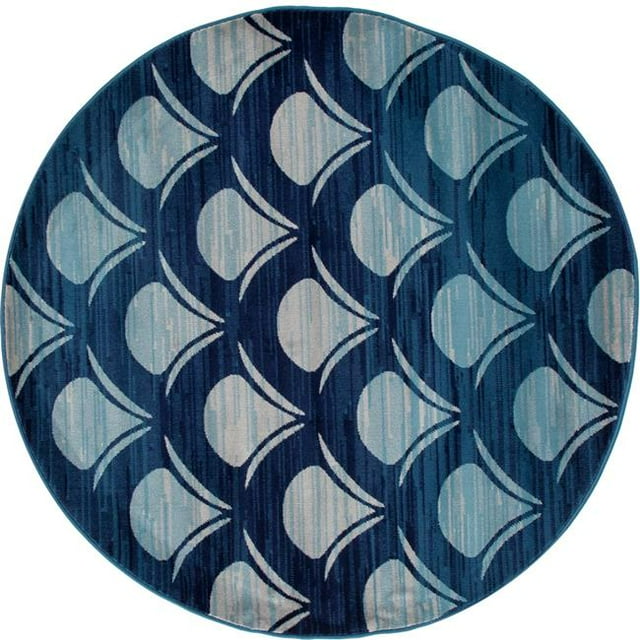 841864117547 Tapis d'Art 5 Pi. Collection Portuaire Vagues Tapis Rond Tissé, Marine