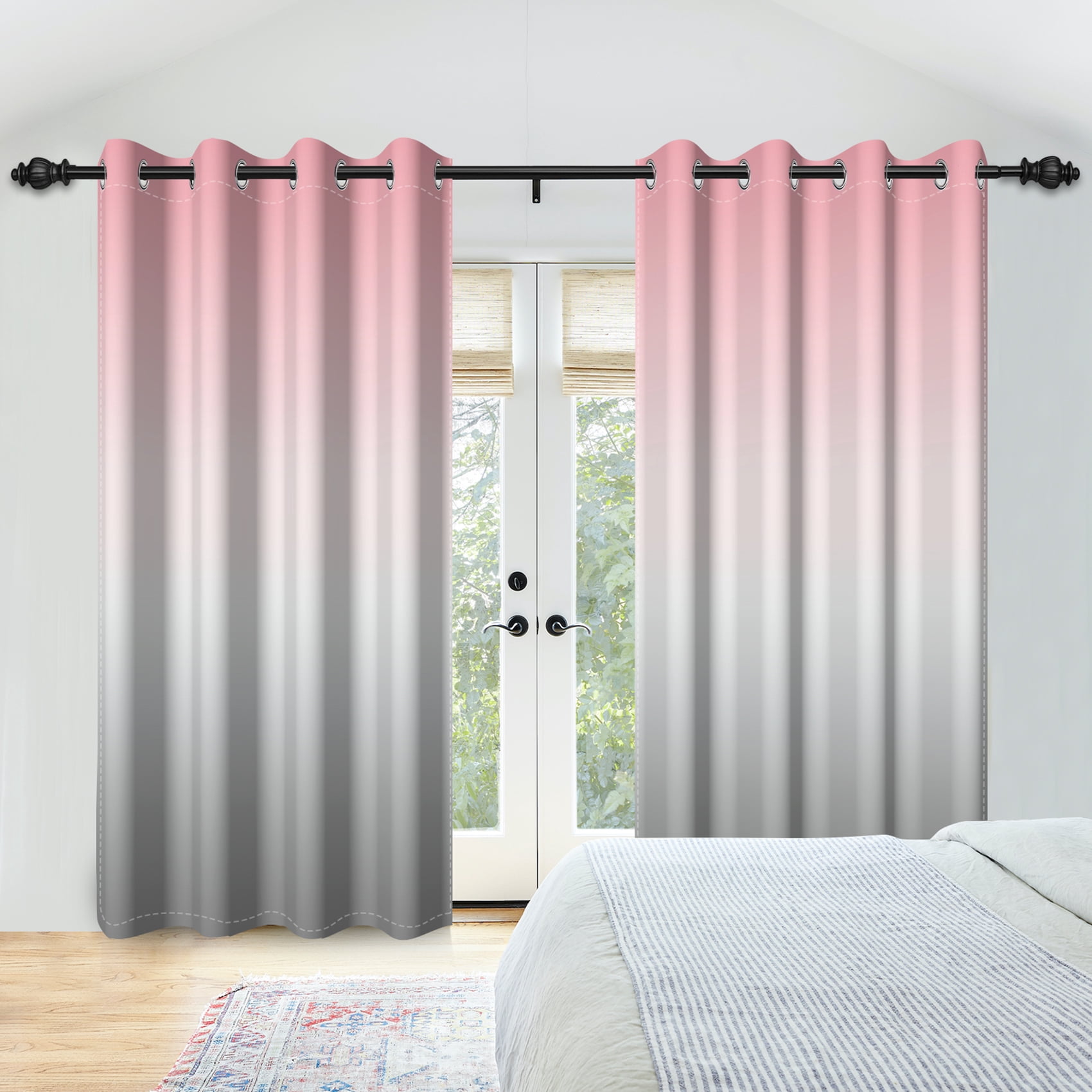 SUNOLIFE Pink Gray Gradien Blackout Curtains 2 Panels 63 Inch Ombre Darkening Window Curtainsfor Living Room Bedroom